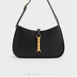 NWOT Charles & Keith Cesia Metallic Accent Shoulder Bag - Black